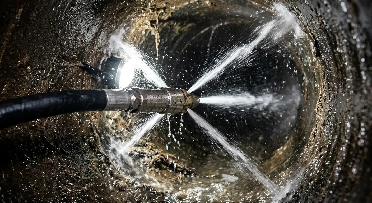 High-pressure hydro jetting nozzle cleaning sewer pipe for Emergency Drain Service in Lebanon